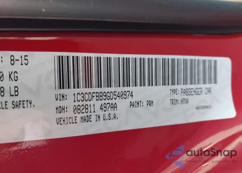 2016 Dodge Dart Sxt из США, поврежденный, VIN 1C3CDFBB9GD540974